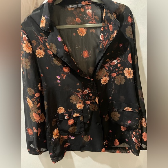 ZARA FLORAL PYJAMA STYLE TOP - Picture 1 of 4